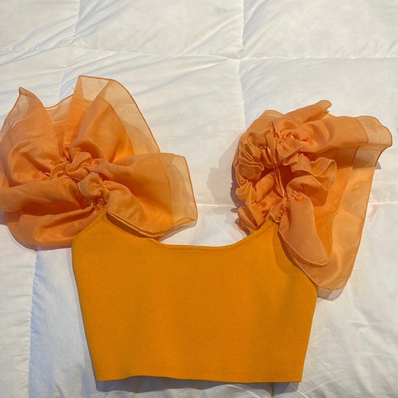Zara Tops Zara Orange Puffy Sleeve Top Poshmark